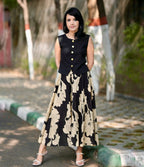Black Women's Premium Cotton Sleeveless Top and Skirt Set | Floral Block Printed 2-Piece Co-Ord Dress