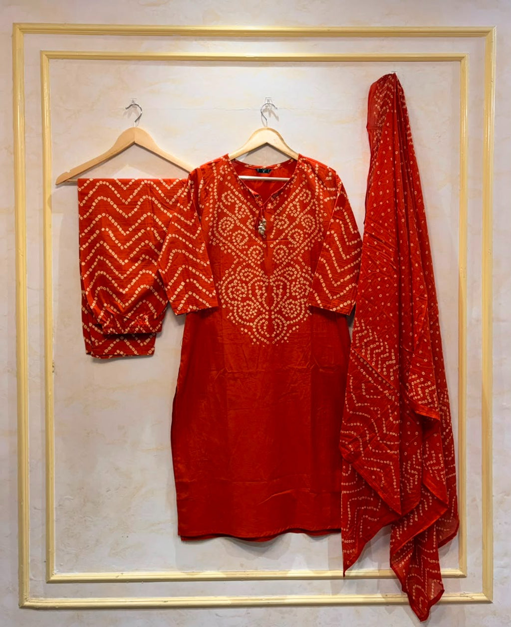 Elegant Orange Bandhani Print Kurta Pant Dupatta Set for Women | Festive Ethnic Wear Collection