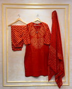Elegant Orange Bandhani Print Kurta Pant Dupatta Set for Women | Festive Ethnic Wear Collection