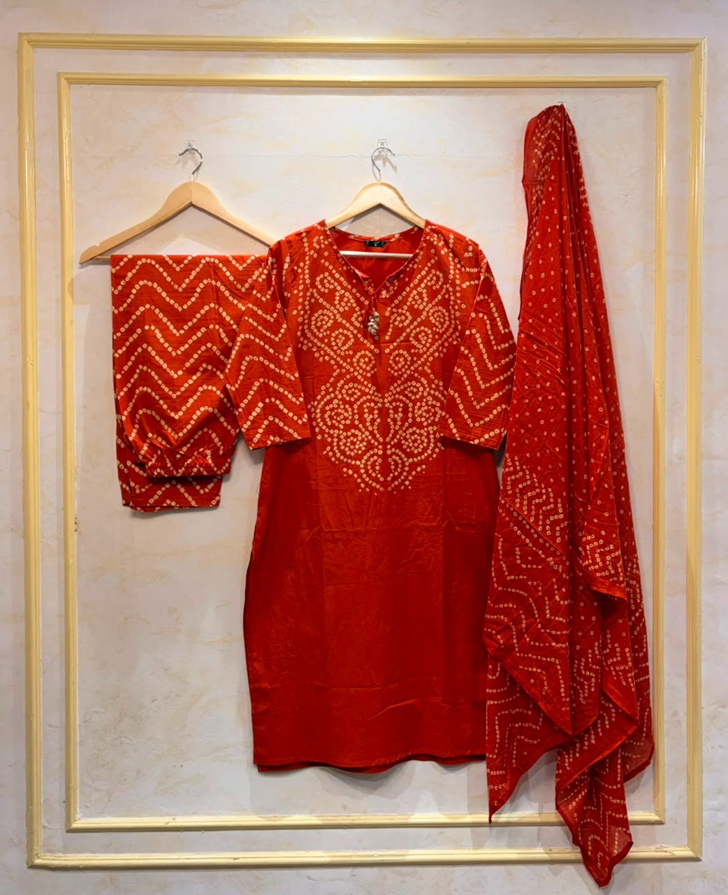 Elegant Orange Bandhani Print Kurta Pant Dupatta Set for Women | Festive Ethnic Wear Collection
