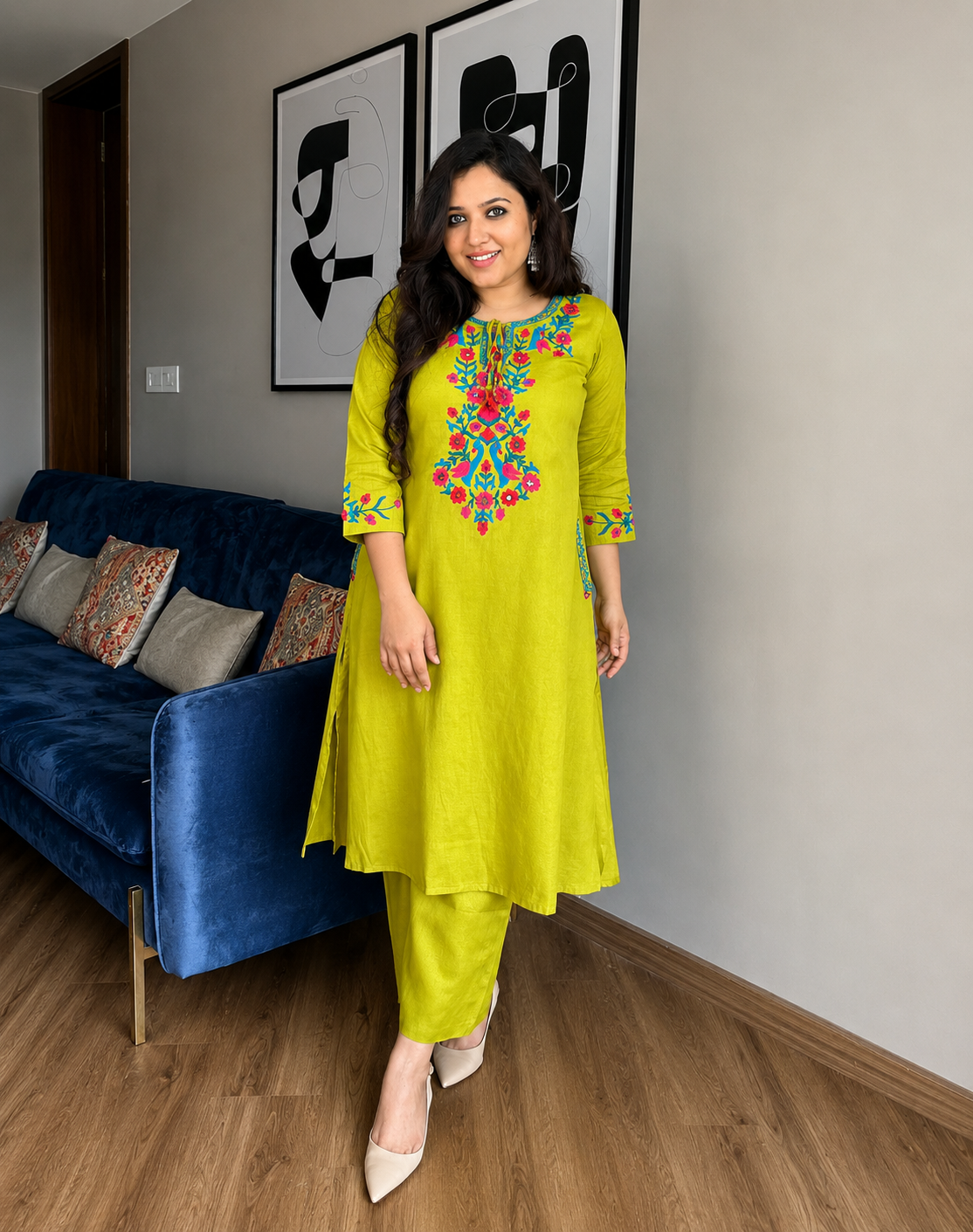 Elegant Green Floral Embroidered Co-ord Set