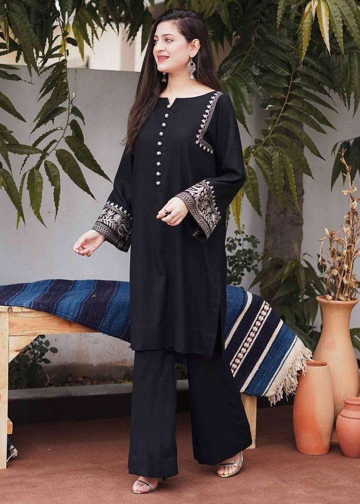 Women’s Black Embroidered Cotton Kurta Palazzo Set | Regular Fit Ethnic Wear