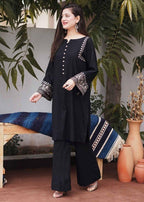 Women’s Black Embroidered Cotton Kurta Palazzo Set | Regular Fit Ethnic Wear