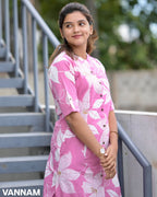 Pink & White Floral Print Cotton Kurti