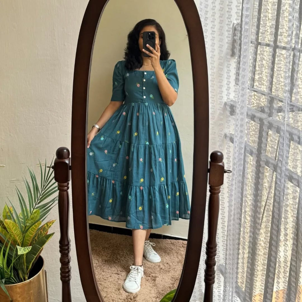 Petrol blue Premium Cotton Midi Dress 🌟