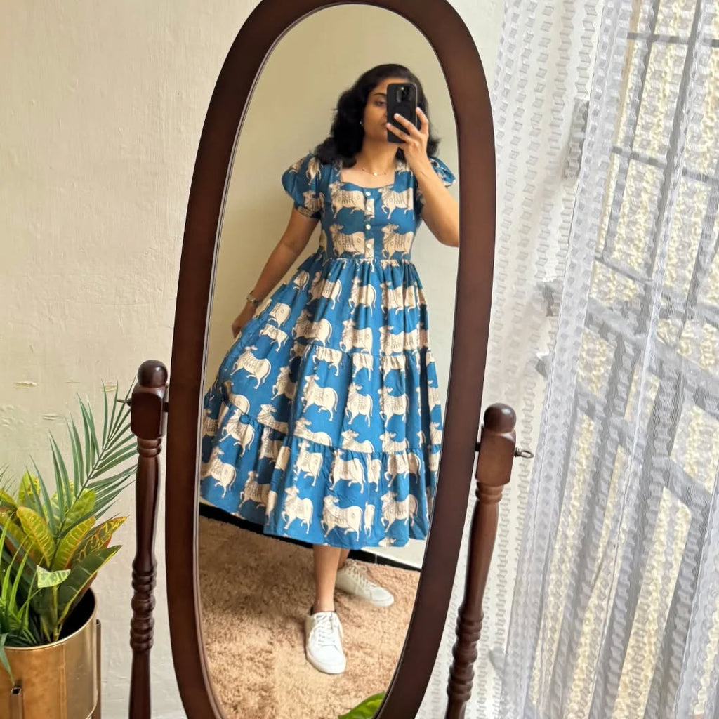 Blue Premium Cotton Midi Dress 🌟