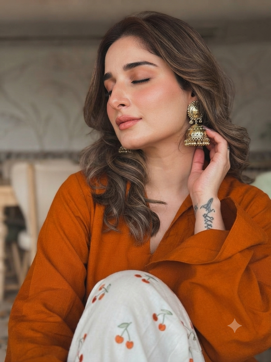 Elegant brown V-Neck Kurti with Embroidered Cotton Farshi Pant Set for Women