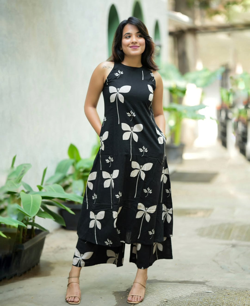 Women’s Black Floral Printed Co-Ord Set | Elegant Casual Ethnic Wear