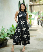 Women’s Black Floral Printed Co-Ord Set | Elegant Casual Ethnic Wear
