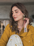 Elegant Yellow V-Neck Kurti with Embroidered Cotton Farshi Pant Set for Women