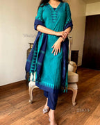 Premium Teal Blue Cotton Kurta Pant Dupatta Set for Women | Elegant Ethnic Wear Co-ord Set