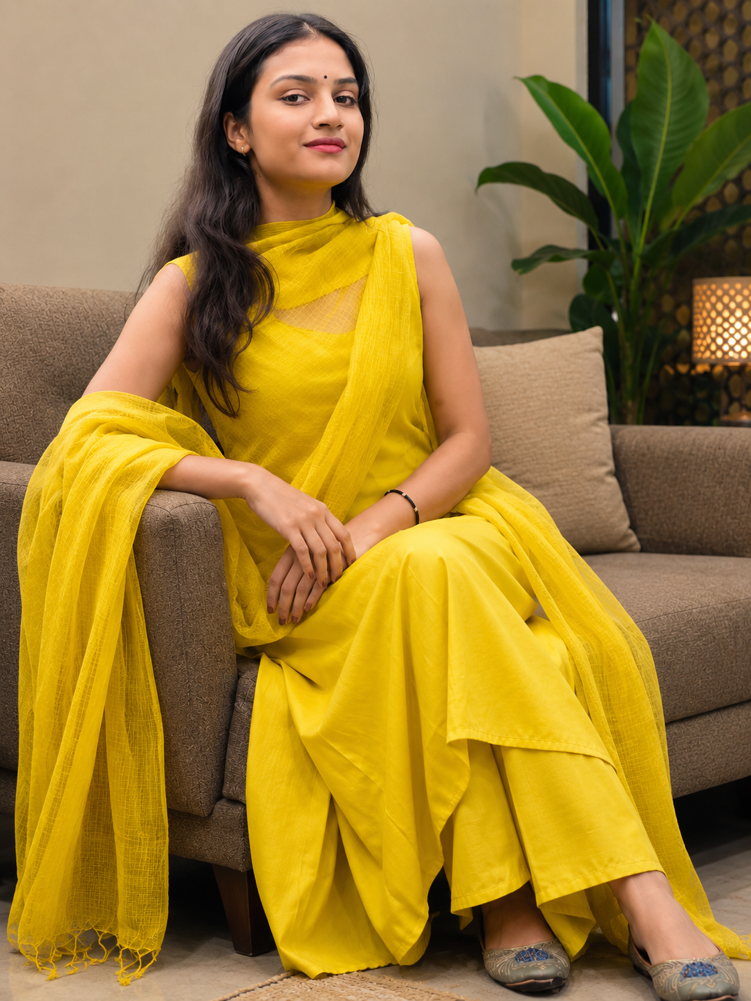 Sunshine Yellow Cotton Kurta Palazzo Set with Dupatta for Women | Elegant Ethnic Wear