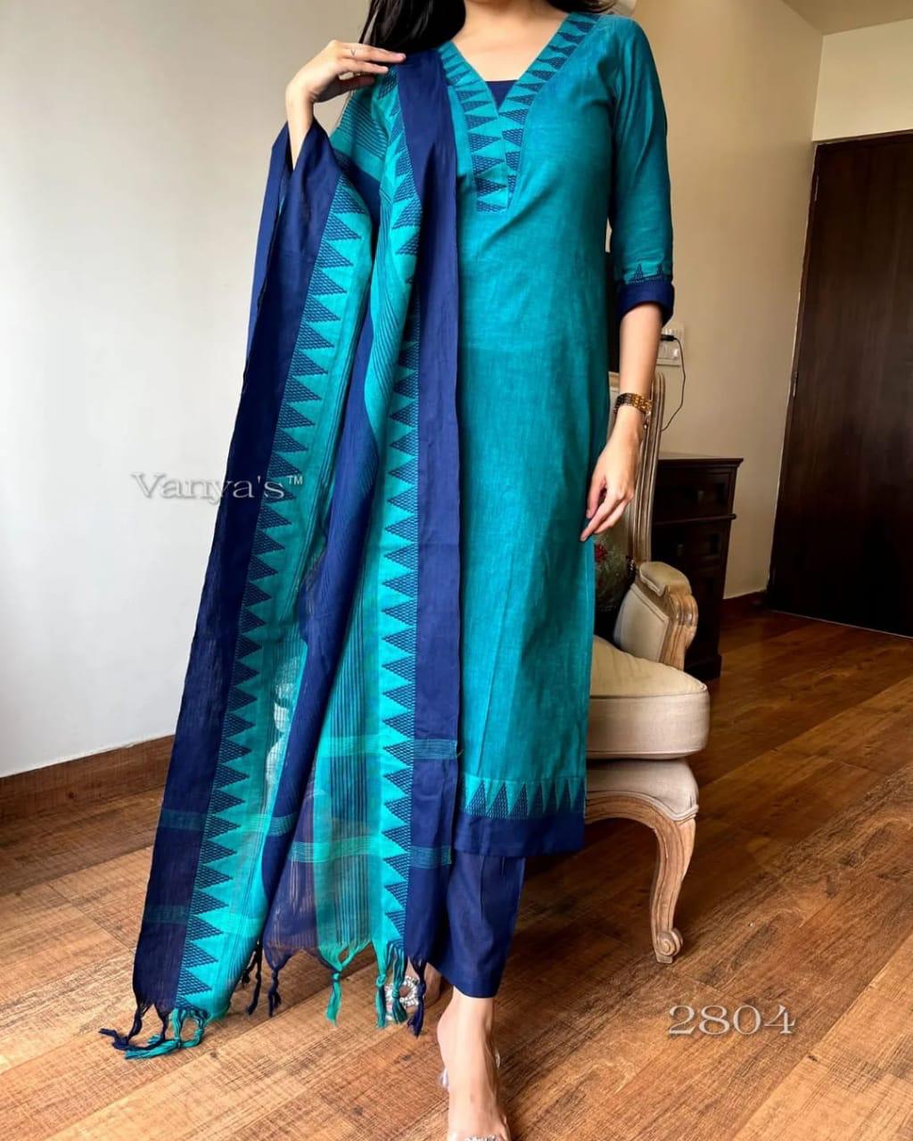 Premium Teal Blue Cotton Kurta Pant Dupatta Set for Women | Elegant Ethnic Wear Co-ord Set