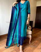 Premium Teal Blue Cotton Kurta Pant Dupatta Set for Women | Elegant Ethnic Wear Co-ord Set