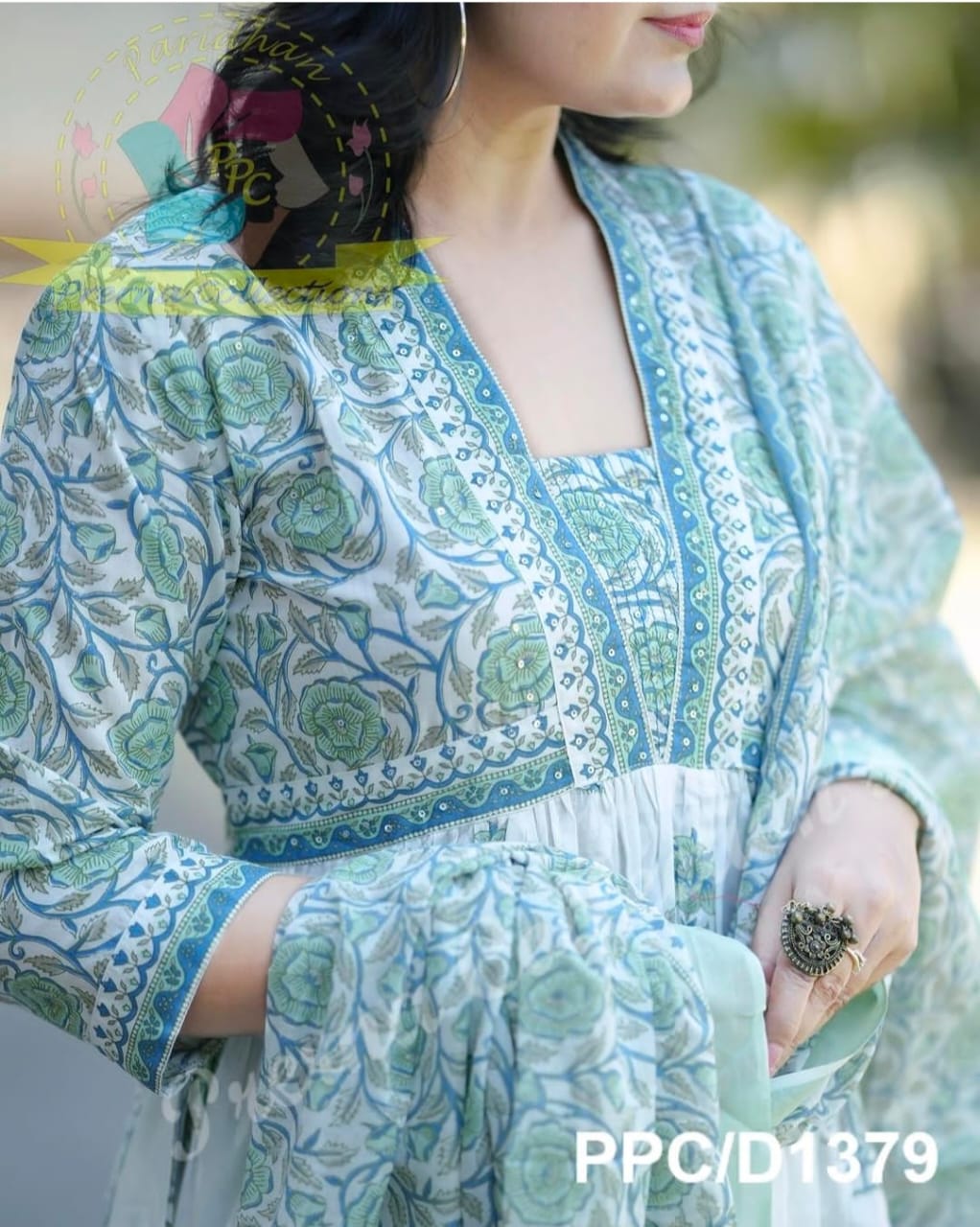 Women's Pure Cotton Aaliya Cut Frock Style Kurta, Pant and Malmal Dupatta Set