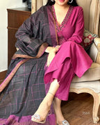 Premium Handloom Khadi Cotton Embroidered Suit Set with Dupatta
