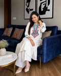 Elegant Off White Floral Embroidered Co-ord Set