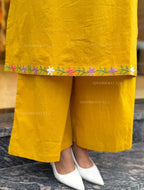 Premium Mustard Yellow Floral Embroidered Cotton Kurti for Women | Elegant Ethnic Daily Wear