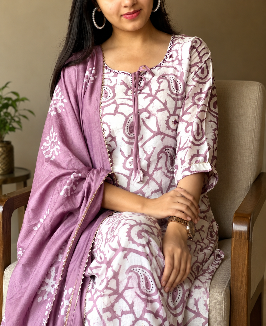 Pink Cotton Kuta Set  with Dupatta For Women