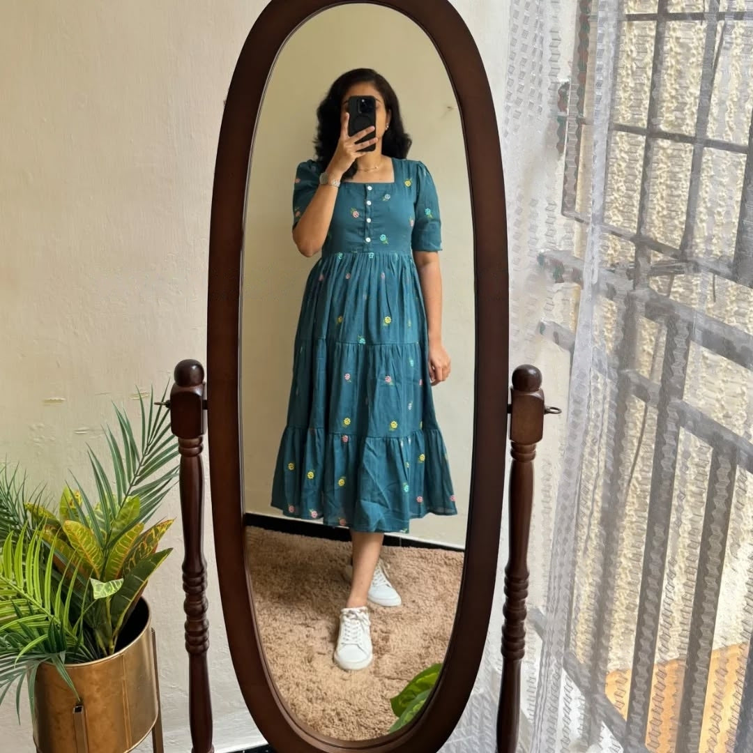 Petrol blue Premium Cotton Midi Dress 🌟