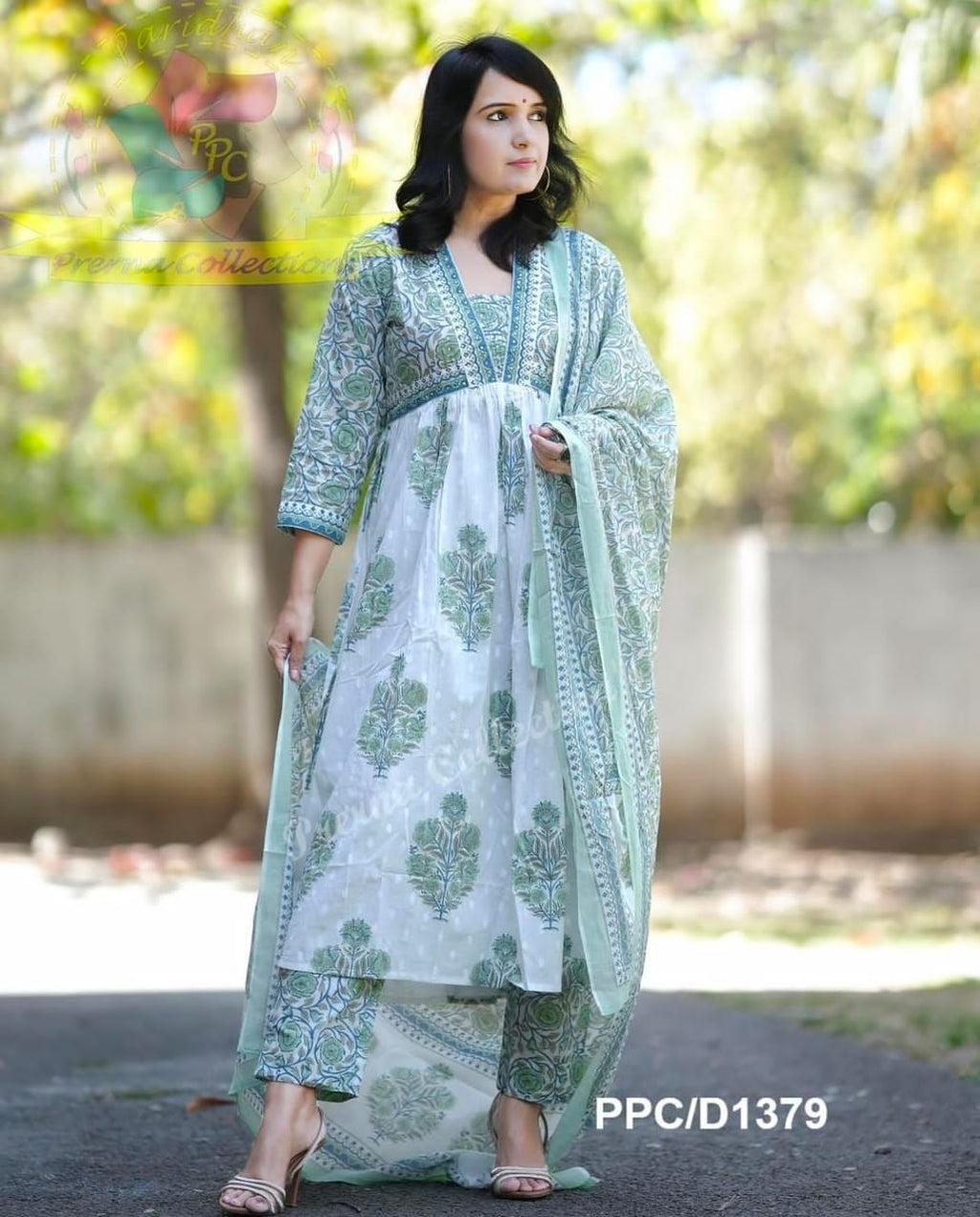 Women's Pure Cotton Aaliya Cut Frock Style Kurta, Pant and Malmal Dupatta Set