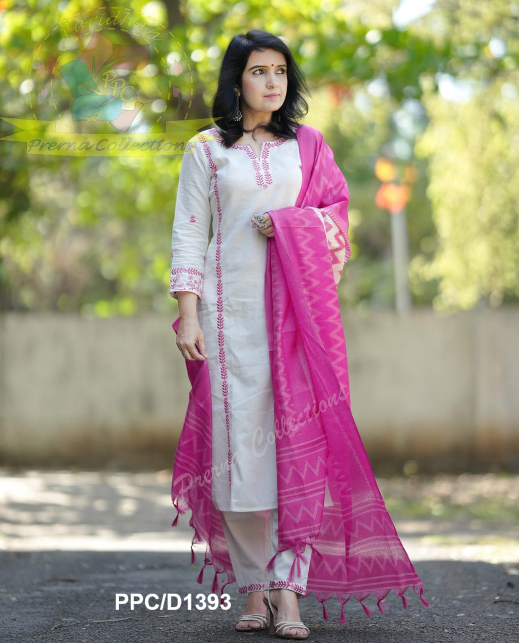 Elegant White Embroidered Kurta Pant Set with Pink Dupatta for Women | Premium Ethnic Wear Collection
