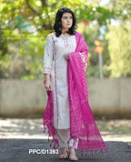 Elegant White Embroidered Kurta Pant Set with Pink Dupatta for Women | Premium Ethnic Wear Collection