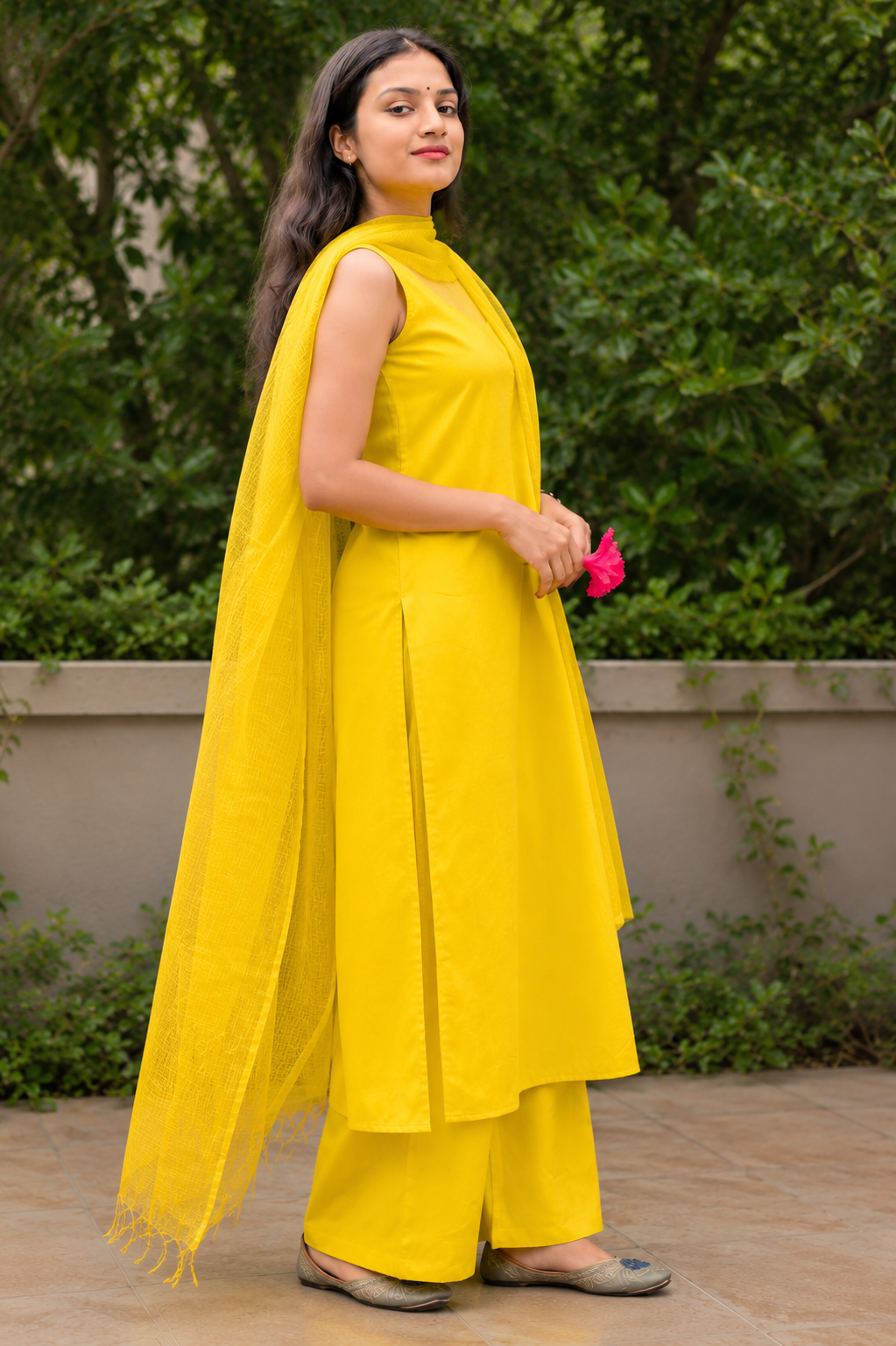 Sunshine Yellow Cotton Kurta Palazzo Set with Dupatta for Women | Elegant Ethnic Wear