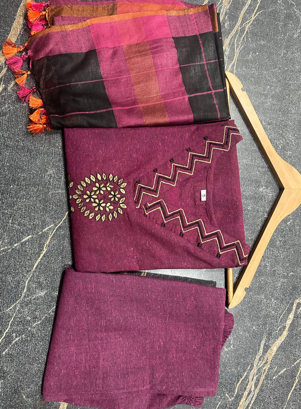 Premium Handloom Khadi Cotton Embroidered Suit Set with Dupatta