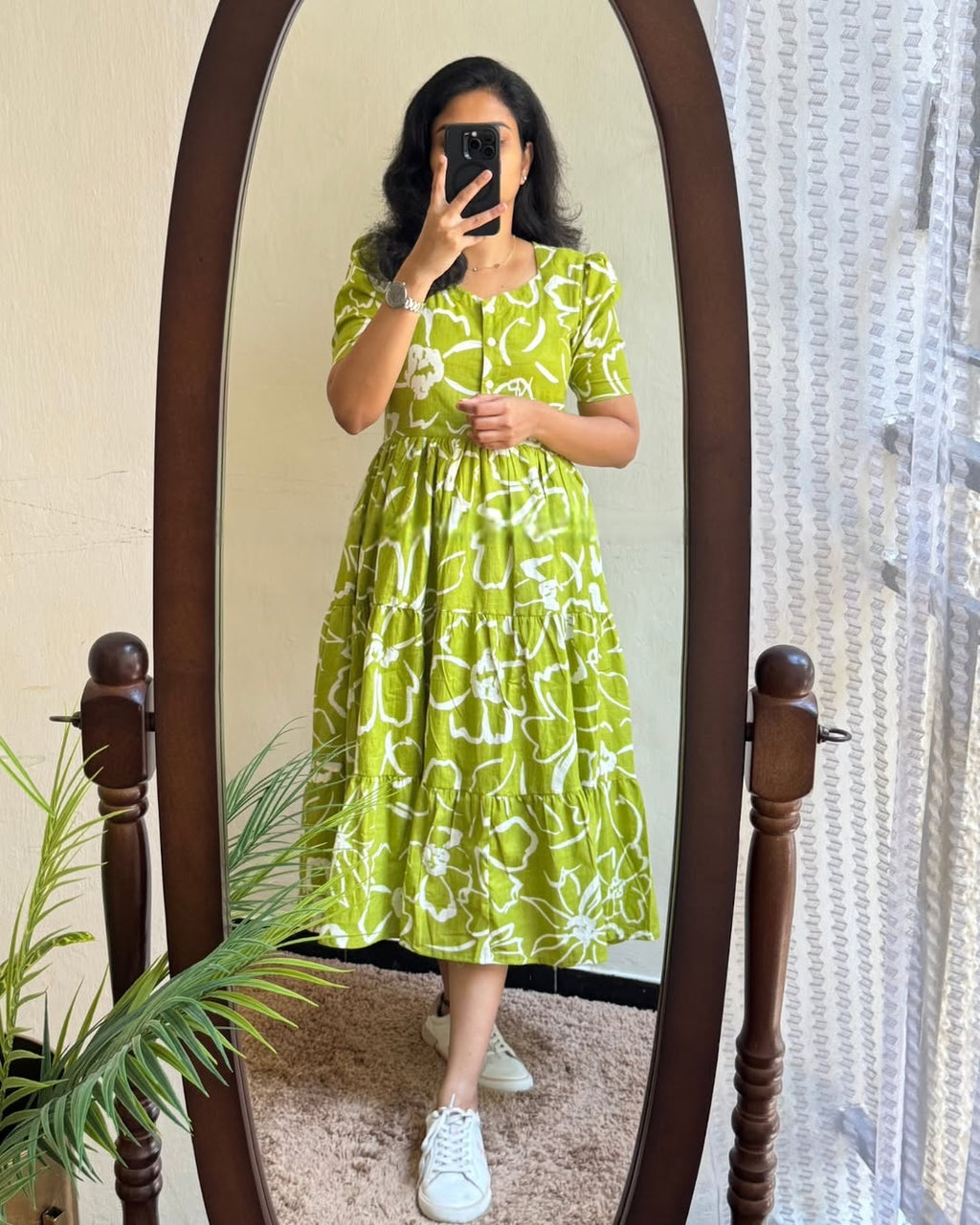 Green Premium Cotton Midi Dress 🌟