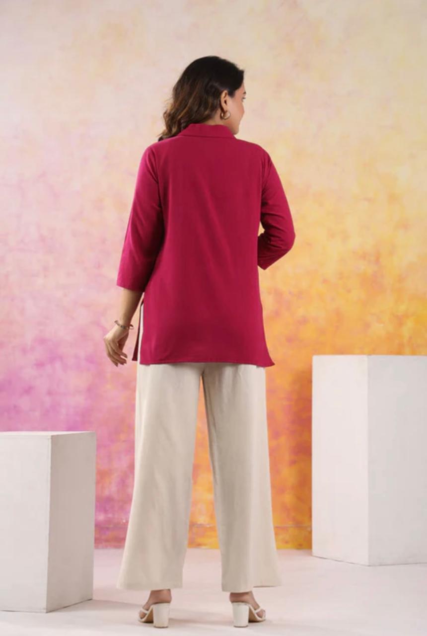 Solid Magenta Tunic with Applique Palazzos