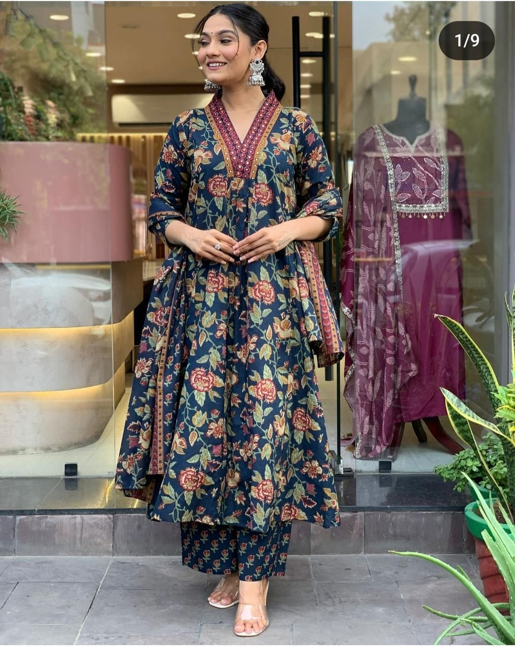 Green Women’s Floral Printed Kurta Pant Dupatta Set