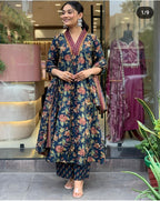 Green Women’s Floral Printed Kurta Pant Dupatta Set