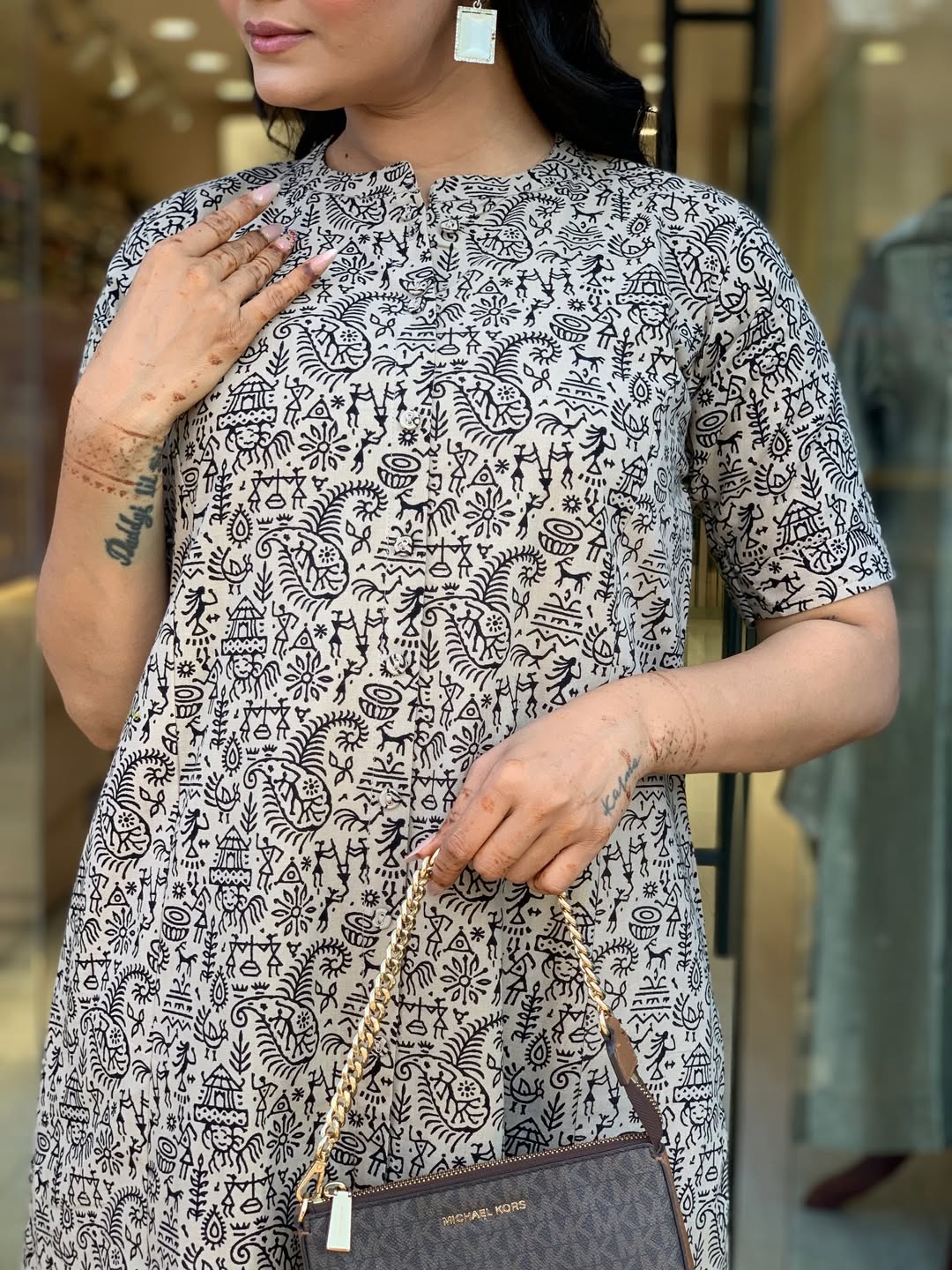 Women’s Beige Printed Kurta Palazzo Co-Ord Set | Elegant Ethnic Wear