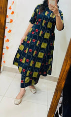 Premium green Floral Fine Cotton Kurti Palazzo Co-ord Set ✨
