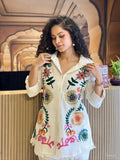 Elegant Floral Embroidered Cotton Shirt Kurti for Women