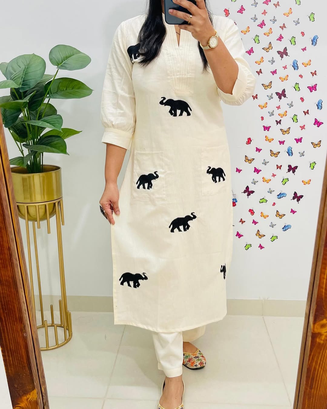 Premium Elephant Embroidered Cotton Flex Co-Ord Set for Women | Ethnic Kurta Pant Set