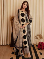Women's Pure Cotton Abstract Printed Mirror Work kurta & Pant with Dupatta Set | Cotton Kurta Set For Woman