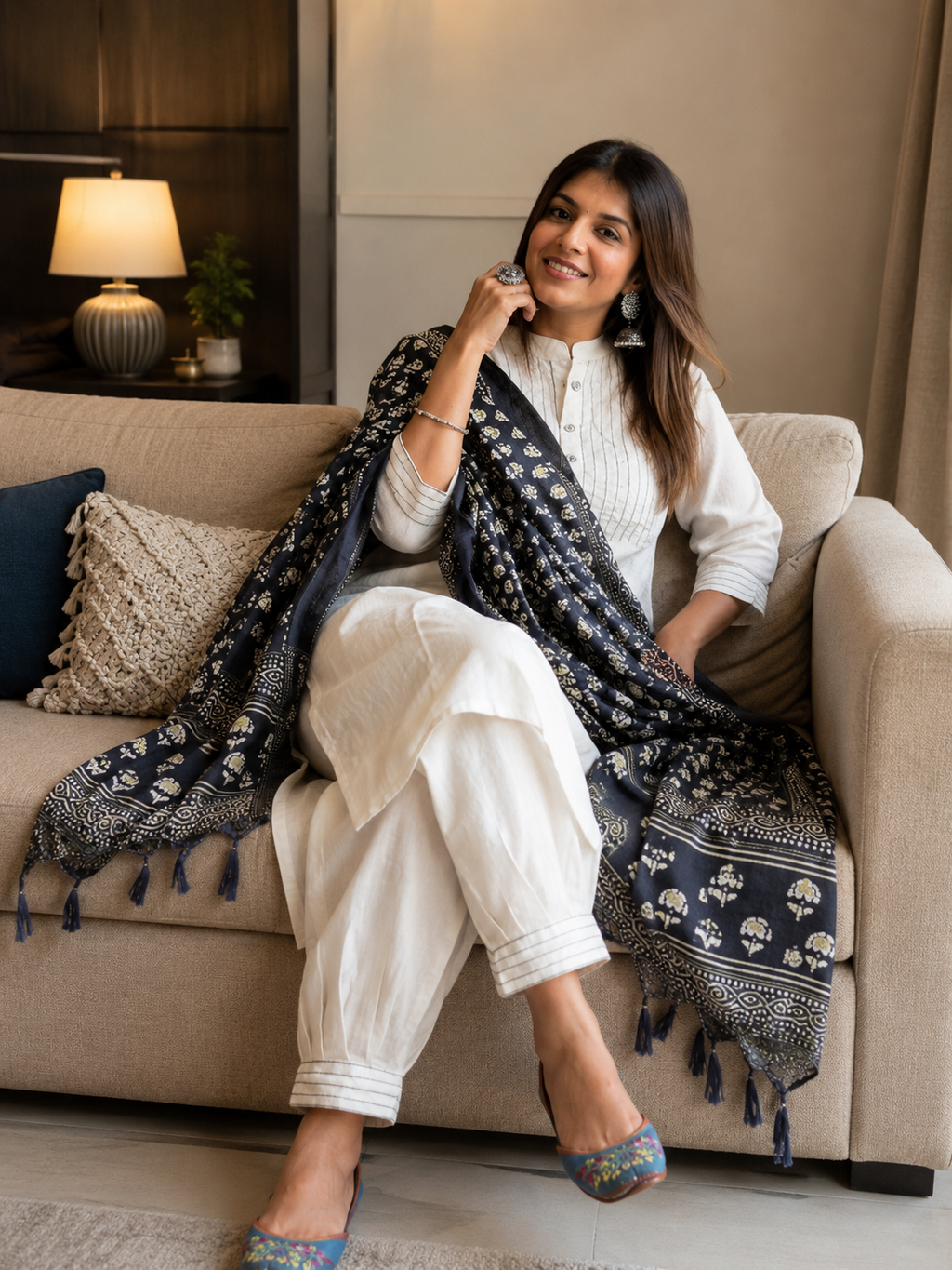 Handloom Khadi Kantha Kurta Set 🖤