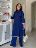 Women’s Navy Blue Straight Cotton Kurta Palazzo Set | Elegant Ethnic Wear