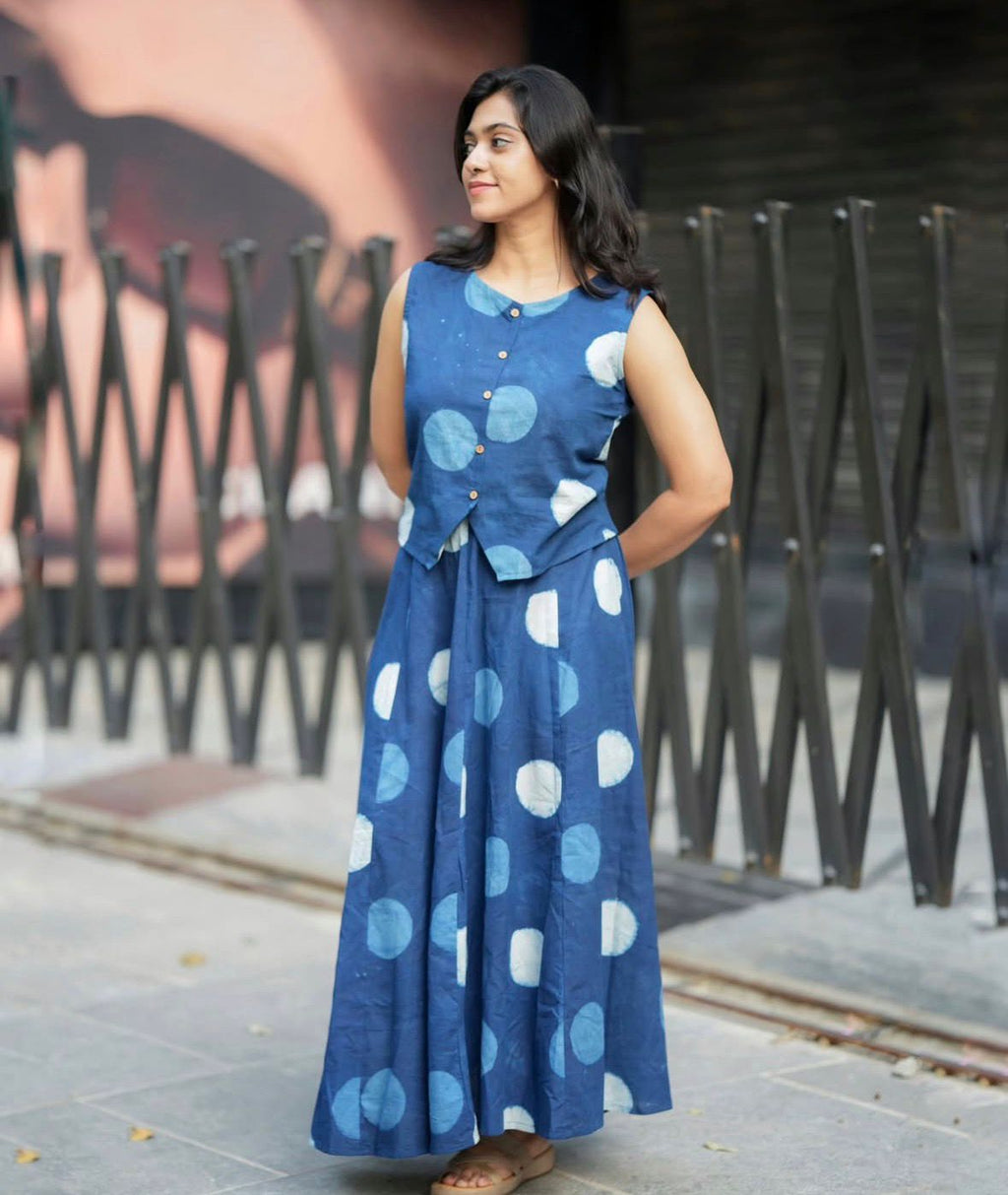 Indigo Women's Premium Cotton Sleeveless Top and Skirt Set
