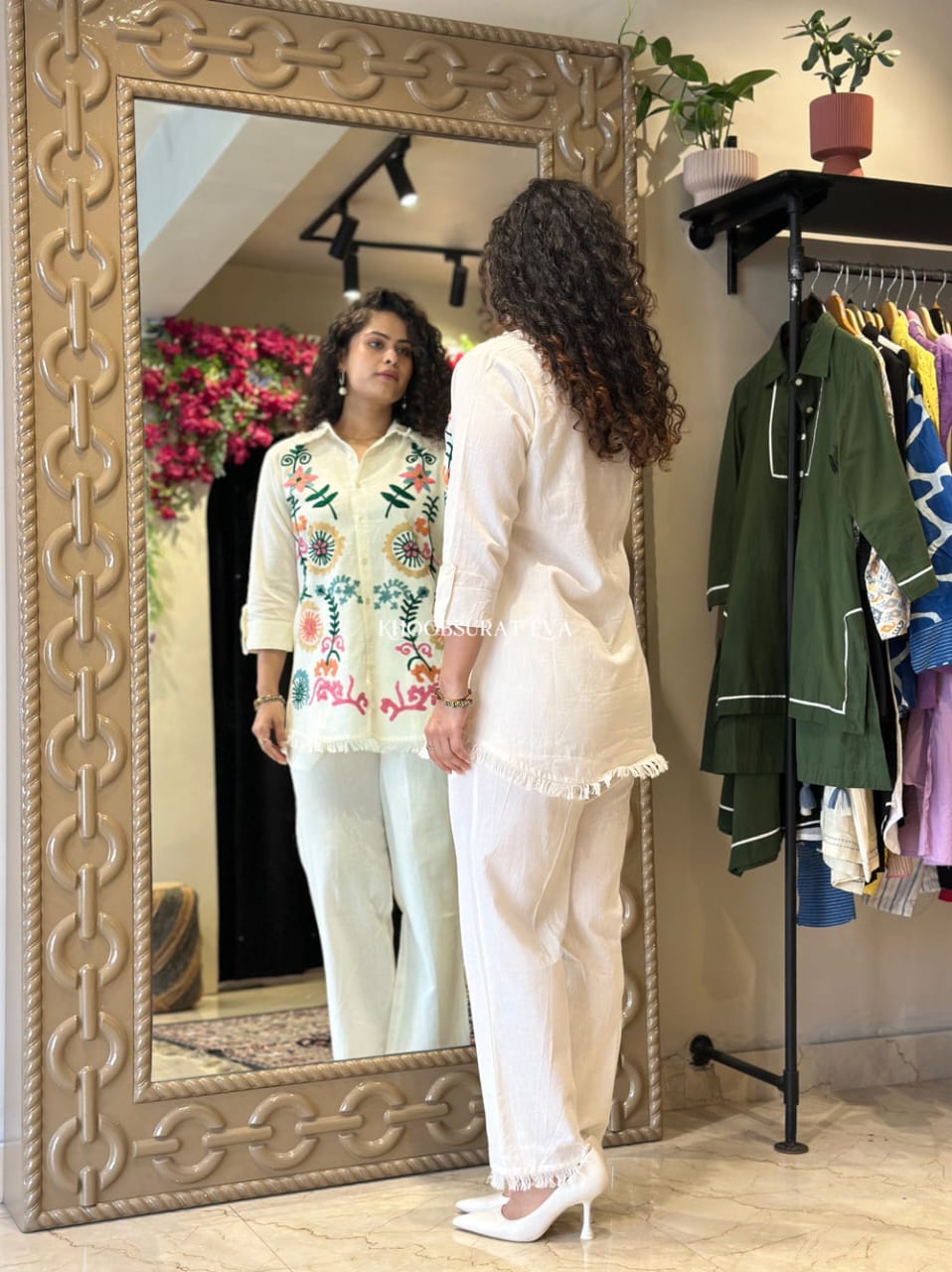 Elegant Floral Embroidered Cotton Shirt Kurti for Women