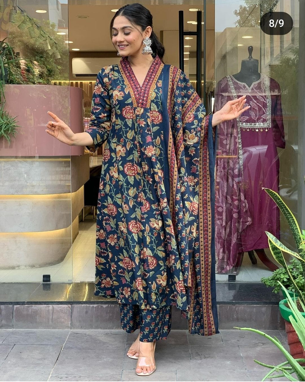 Green Women’s Floral Printed Kurta Pant Dupatta Set