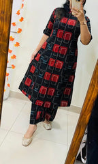 Premium Floral Fine Cotton Kurti Palazzo Co-ord Set ✨Black red