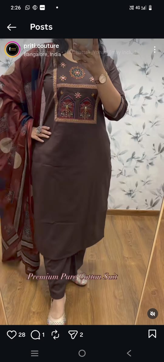 Elegant Brown Embroidered Kurta Set ✨