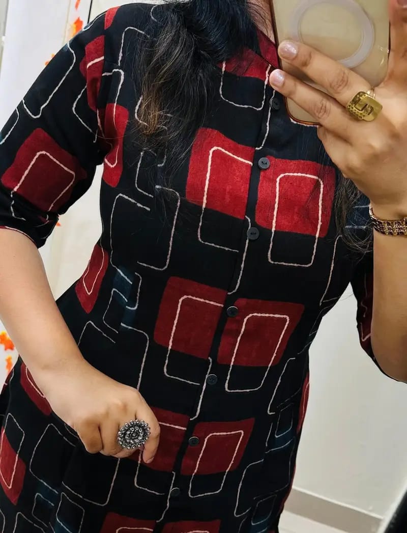 Premium Floral Fine Cotton Kurti Palazzo Co-ord Set ✨Black red