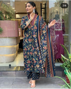 Green Women’s Floral Printed Kurta Pant Dupatta Set