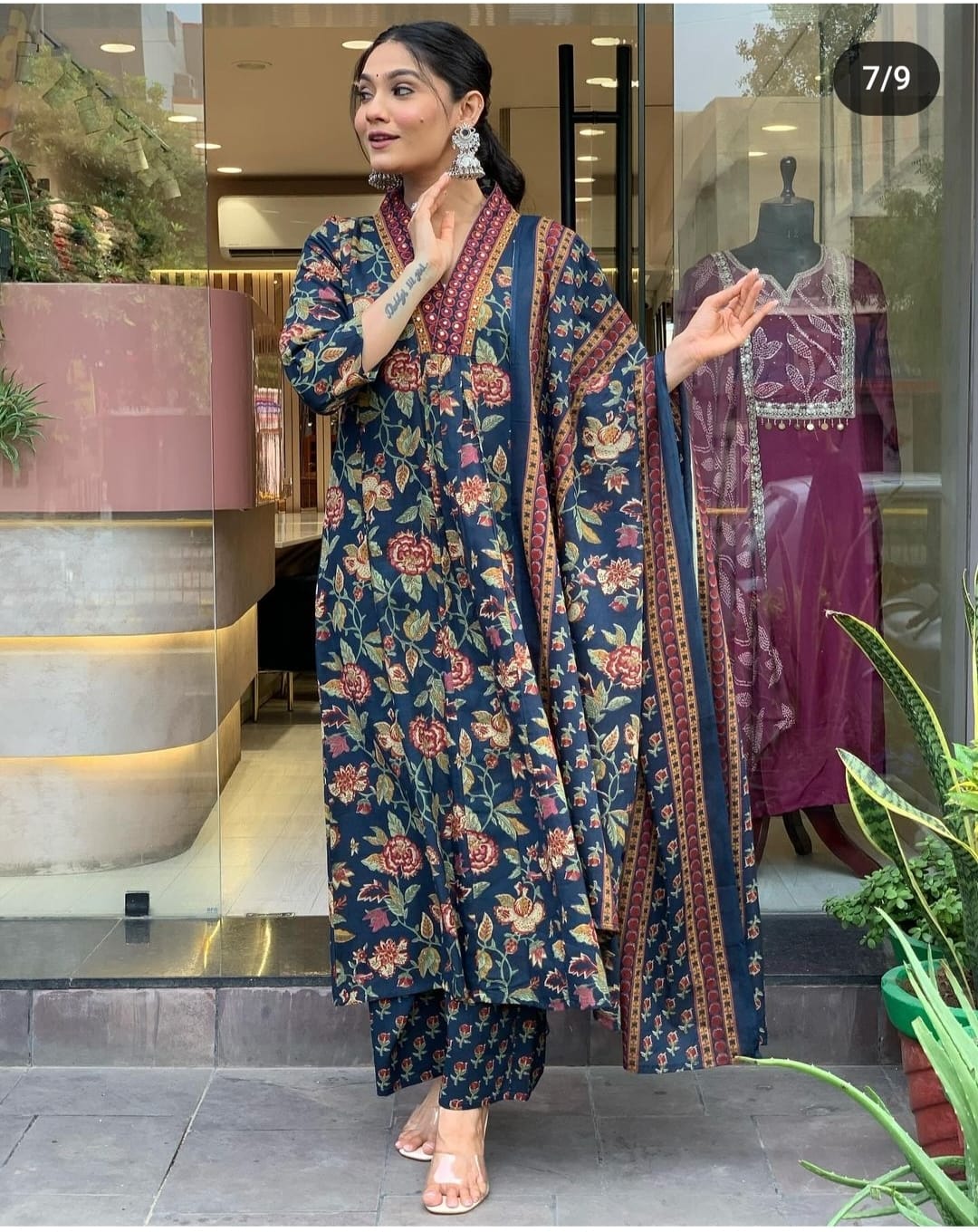 Green Women’s Floral Printed Kurta Pant Dupatta Set