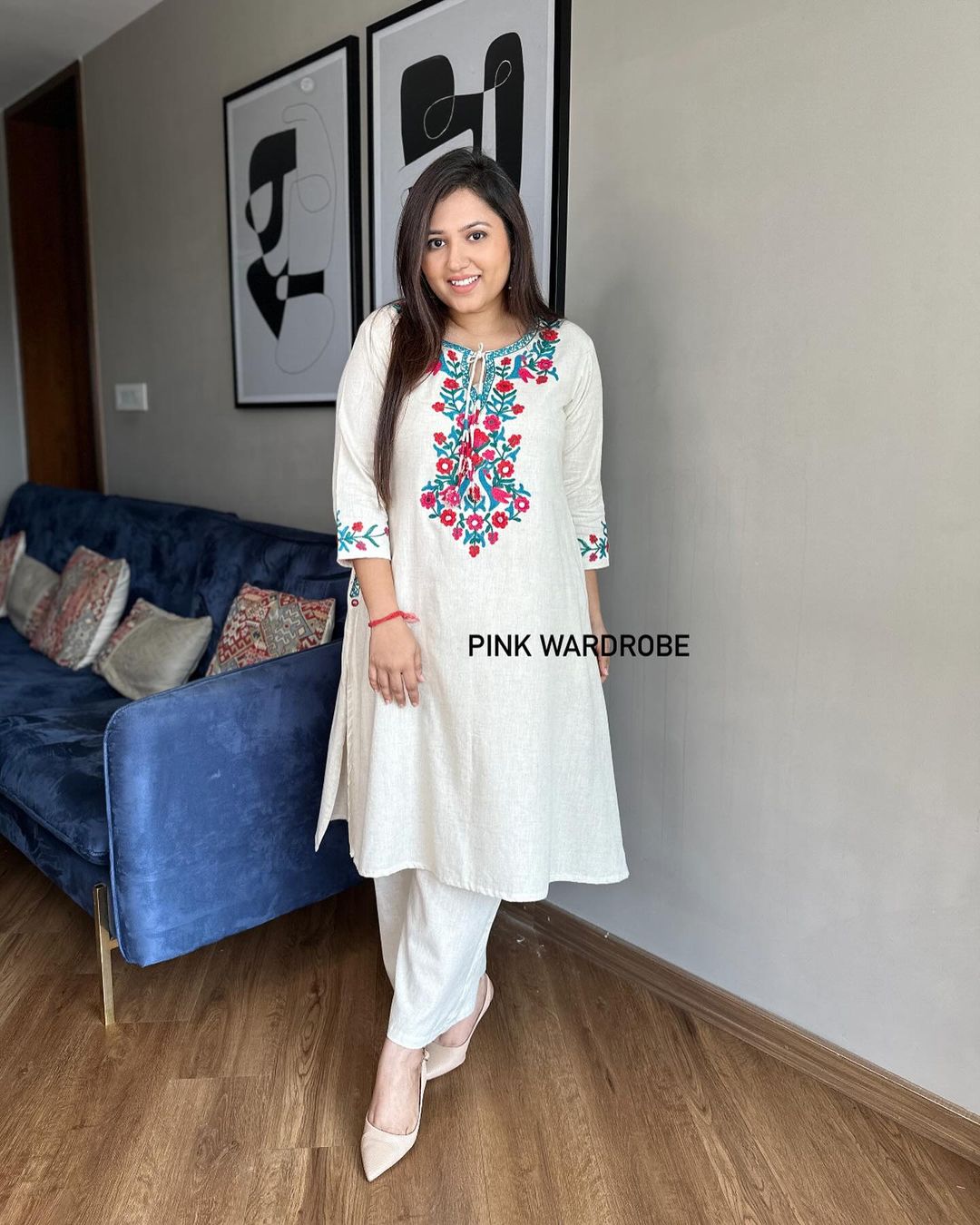 Elegant Off White Floral Embroidered Co-ord Set