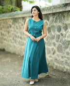 Women’s Teal Blue Sleeveless Co-Ord Set with Flared Palazzo | Summer Wear